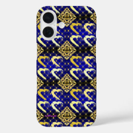 Royal Blue & Gold Hearts iPhone 16 Hoesje