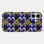 Royal Blue & Gold Hearts iPhone 16 Hoesje (Achterkant (horizontaal))