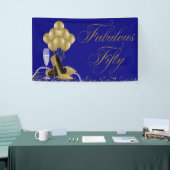 Royal Blue Gold High Heel Shoe Pearl 50e verjaarda Spandoek (Beurs)