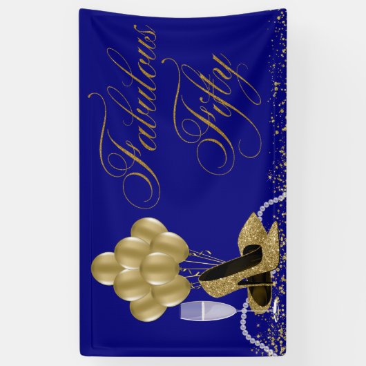Royal Blue Gold High Heel Shoe Pearl 50e verjaarda Spandoek (Verticaal)