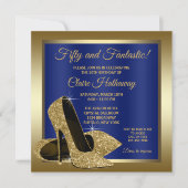 Royal Blue Gold High Heels Verjaardagsfeest Kaart (Voorkant)