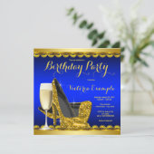Royal Blue Gold High Heels Verjaardagsfeest Kaart (Staand voorkant)