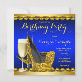 Royal Blue Gold High Heels Verjaardagsfeest Kaart (Voorkant)