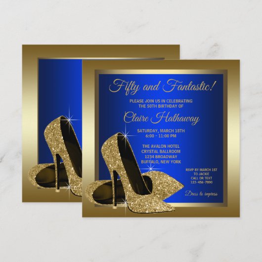 Royal Blue Gold High Heels Vrouwen Verjaardagsfees Kaart (Voorkant / Achterkant)