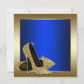 Royal Blue Gold High Heels Vrouwen Verjaardagsfees Kaart (Achterkant)