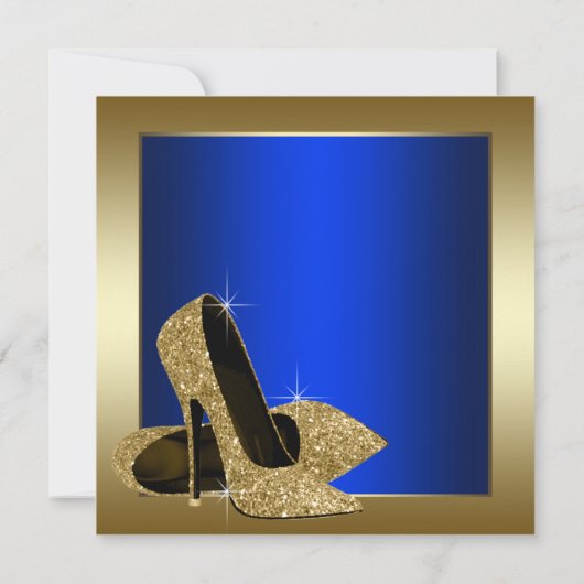 Royal Blue Gold High Heels Vrouwen Verjaardagsfees Kaart (Achterkant)