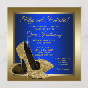 Royal Blue Gold High Heels Vrouwen Verjaardagsfees Kaart