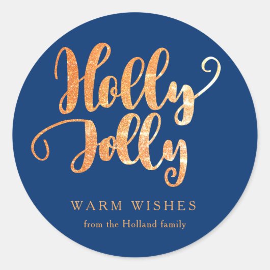 Royal Blue Gold Holly Jolly Vakantie Ronde Sticker (Voorkant)