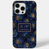 Royal Blue Gold iPhone Hoesje Lux Monogram Bloemen (Achterkant)
