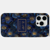 Royal Blue Gold iPhone Hoesje Lux Monogram Bloemen (Achterkant (horizontaal))