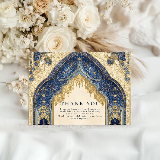 Royal Blue Gold Islamic Wedding Bedankkaart