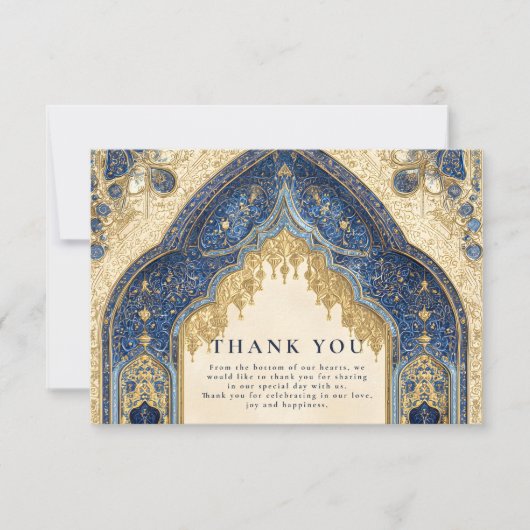Royal Blue Gold Islamic Wedding Bedankkaart (Voorkant)