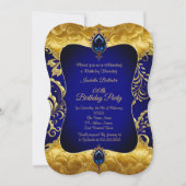 Royal Blue Gold Jewel Damask Verjaardagsfeest Kaart (Voorkant)