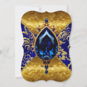 Royal Blue Gold Jewel Damask Verjaardagsfeest Kaart (Achterkant)