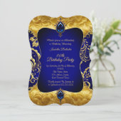 Royal Blue Gold Jewel Damask Verjaardagsfeest Kaart (Staand voorkant)