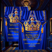 Royal Blue Gold King Queen Crown Birthday Party Kaart