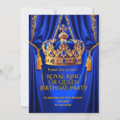 Royal Blue Gold King Queen Crown Birthday Party Kaart (Voorkant)