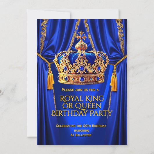 Royal Blue Gold King Queen Crown Birthday Party Kaart (Voorkant)