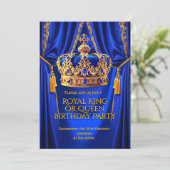 Royal Blue Gold King Queen Crown Birthday Party Kaart (Staand voorkant)