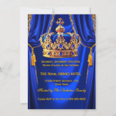 Royal Blue Gold King Queen Crown Birthday Party Kaart (Achterkant)