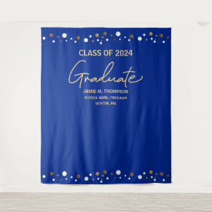Royal Blue Gold Klasse van 2024 achtergrond afstud Wandkleed