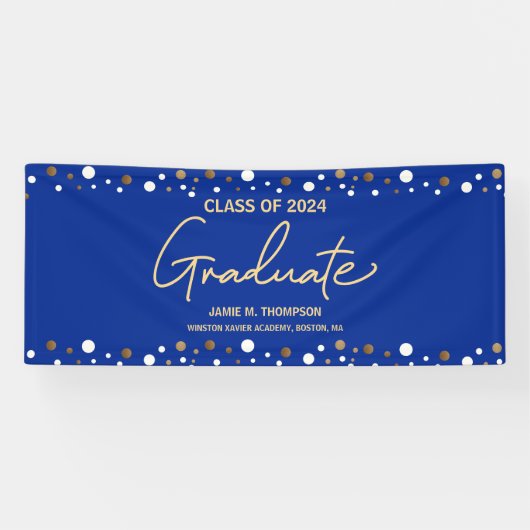 Royal Blue Gold Klasse van 2024 Afstuderen Spandoek (Horizontaal)