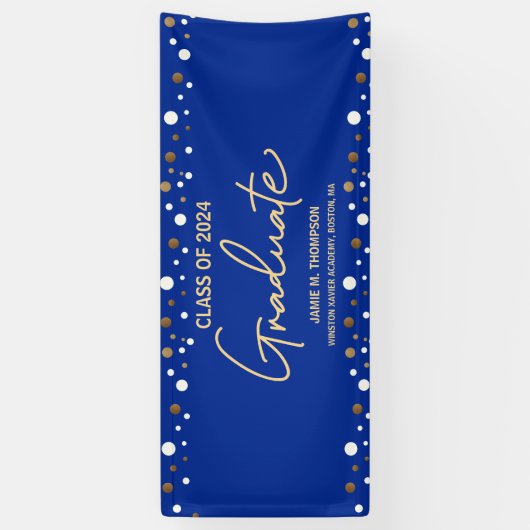 Royal Blue Gold Klasse van 2024 Afstuderen Spandoek (Verticaal)