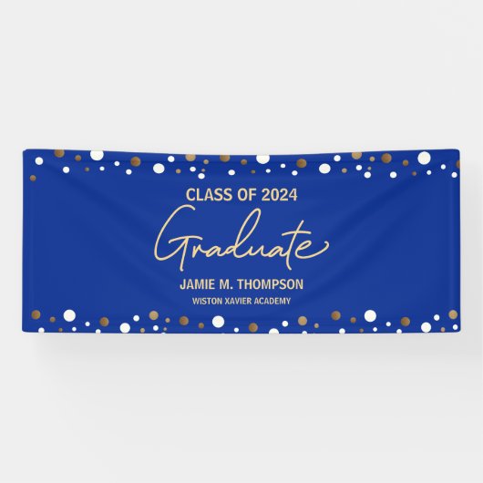 Royal Blue Gold Klasse van 2024 Naam Afstuderen Spandoek (Horizontaal)