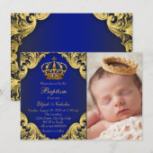 Royal Blue Gold kroonprins doop Kaart (Voorkant / Achterkant)