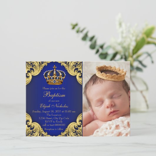 Royal Blue Gold kroonprins doop Kaart (Staand voorkant)