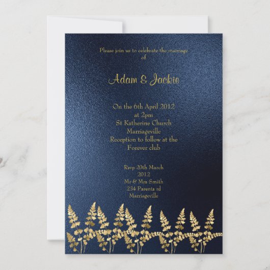 ROYAL BLUE Gold leaf ELEGANT CLASSY WEDDING Kaart (Voorkant)