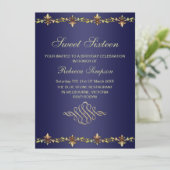 Royal Blue & Gold Leaf Verjaardag Uitnodiging (Staand voorkant)