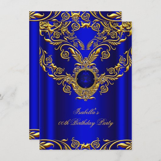 Royal Blue Gold legant Elite Birthday Party 2 Kaart (Voorkant / Achterkant)