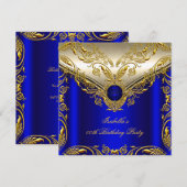 Royal Blue Gold legant Elite Birthday Party Kaart (Voorkant / Achterkant)