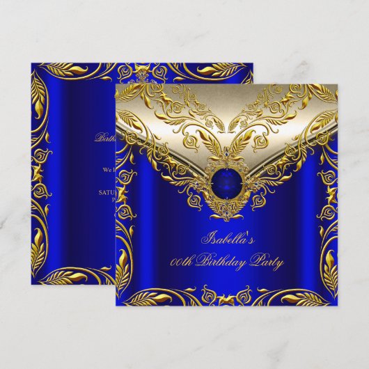 Royal Blue Gold legant Elite Birthday Party Kaart (Voorkant / Achterkant)