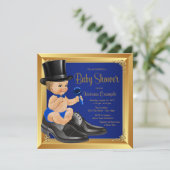 Royal Blue Gold Little Man Baby shower Kaart (Staand voorkant)