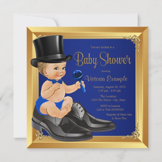 Royal Blue Gold Little Man Baby shower Kaart (Voorkant)