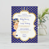 Royal Blue & Gold Little Prince Crown Kaart (Staand voorkant)