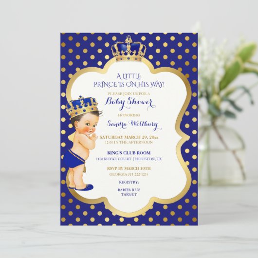 Royal Blue & Gold Little Prince Crown Kaart (Staand voorkant)