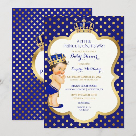 Royal Blue & Gold Little Prince Crown Kaart (Voorkant / Achterkant)