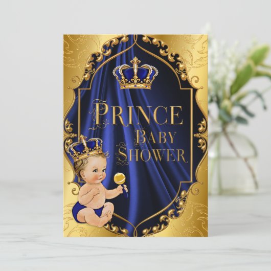 Royal Blue & Gold Little Prince Crown Kaart (Staand voorkant)