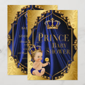 Royal Blue & Gold Little Prince Crown Kaart (Voorkant / Achterkant)