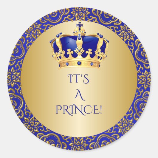 Royal Blue & Gold Little Prince Crown Ronde Sticker (Voorkant)