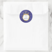 Royal Blue & Gold Little Prince Crown Ronde Sticker (Tas)
