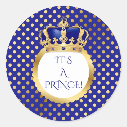 Royal Blue & Gold Little Prince Crown Ronde Sticker (Voorkant)
