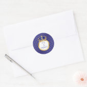 Royal Blue & Gold Little Prince Crown Ronde Sticker (Envelop)