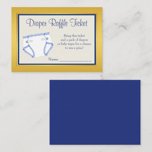 Royal Blue Gold Luier Raffle Ticket Informatiekaartje (Voorkant / Achterkant)
