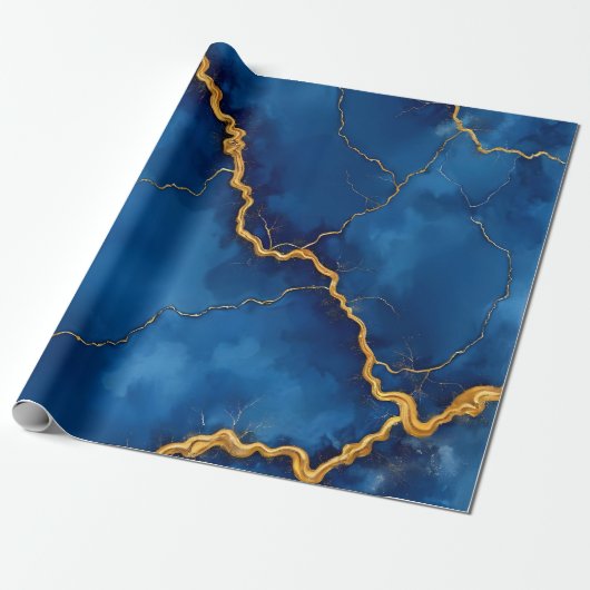 Royal Blue Gold Marble Collectie Cadeaupapier (Uitgerold)