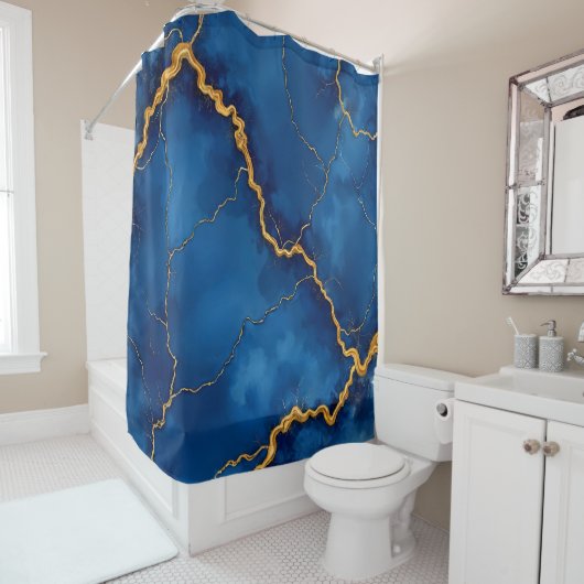 Royal Blue Gold Marble Collectie Douchegordijn (In situ)