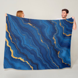 Royal Blue Gold Marble Collectie Fleece Deken